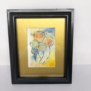 Original Artwork Framed Loose Watercolor Floral Bubble Art Painting by H. Barrow